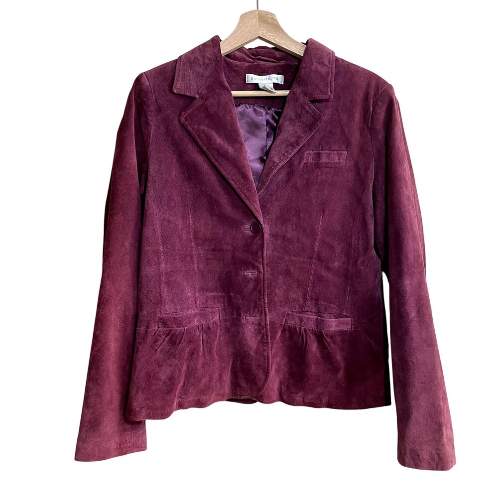pursuits, LTD genuine leather dark pink blazer front pockets women's size large